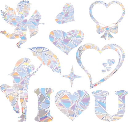 Shawula 33PCS Cupid Window Clings - Anti-Collision Window Decals to Save Birds from Window Collisions,Non Adhesive Prismatic Vinyl Window Clings, Rainbow Stickers