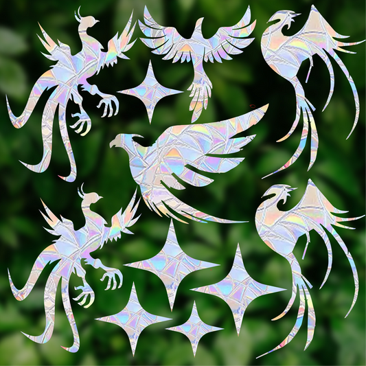 Shawula 27PCS Phoenix Window Decals for Bird Strikes - Anti-Collision Window Decals to Save Birds from Window Collisions,Non Adhesive Reusable Vinyl Rainbow Window Stickers