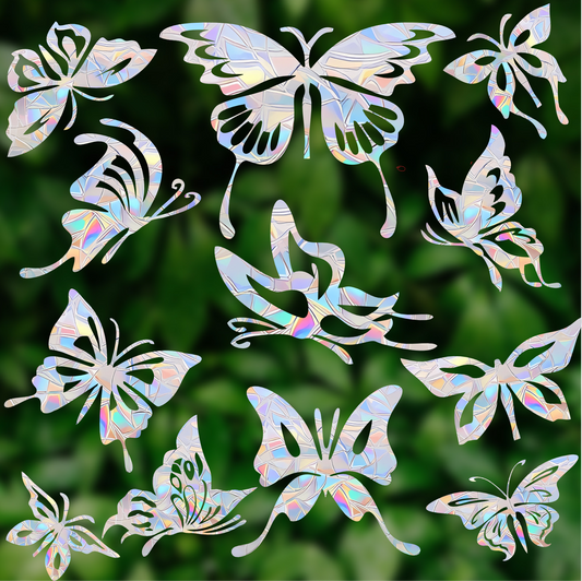 Shawula 36PCS Butterfly Window Clings - Anti-Collision Window Decals to Save Birds from Window Collisions,Non Adhesive Prismatic Vinyl Window Clings, Rainbow Stickers