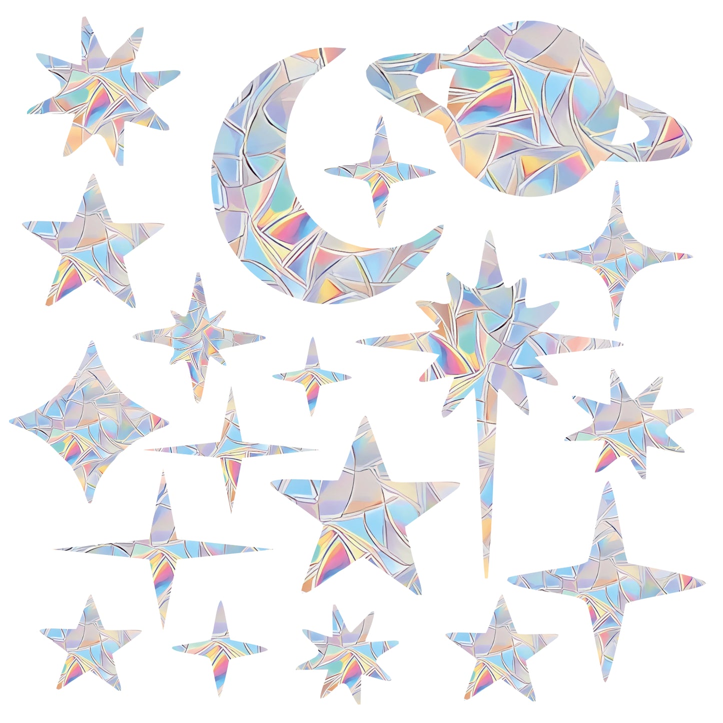 75PCS Starry Sky Window Clings Anti Collision Window Decals to Save Birds from Collisions Non Adhesive Prismatic Vinyl Rainbow Stickers