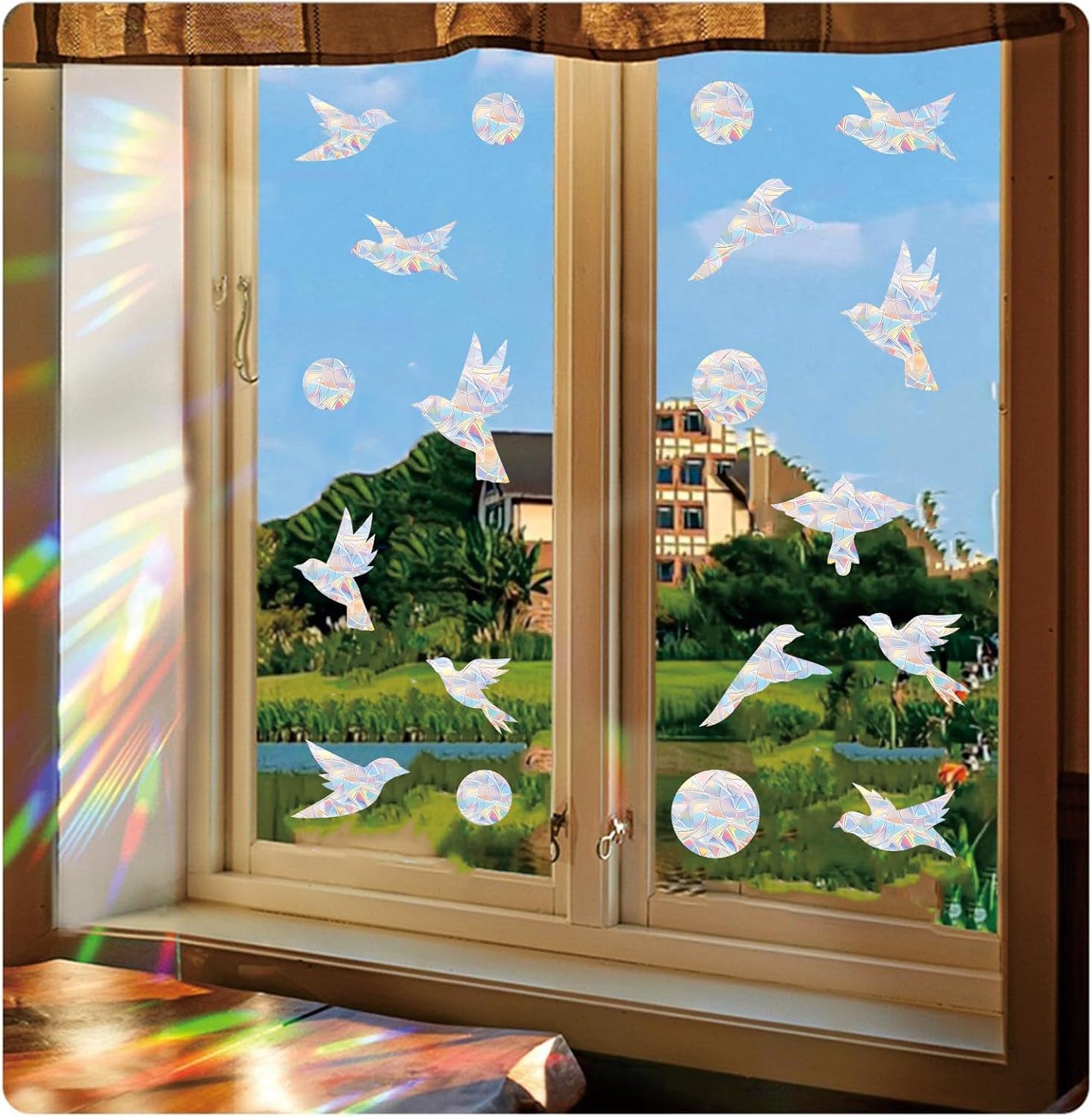 51Pcs Birds Window Stickers Prevent Birds from Hitting Windows, Rainbow Sun Catcher Stickers No Glue Required, Non-Adhesive Reusable Vinyl Rainbow Stickers