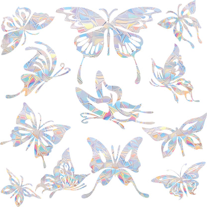 Shawula 36PCS Butterfly Window Clings - Anti-Collision Window Decals to Save Birds from Window Collisions,Non Adhesive Prismatic Vinyl Window Clings, Rainbow Stickers