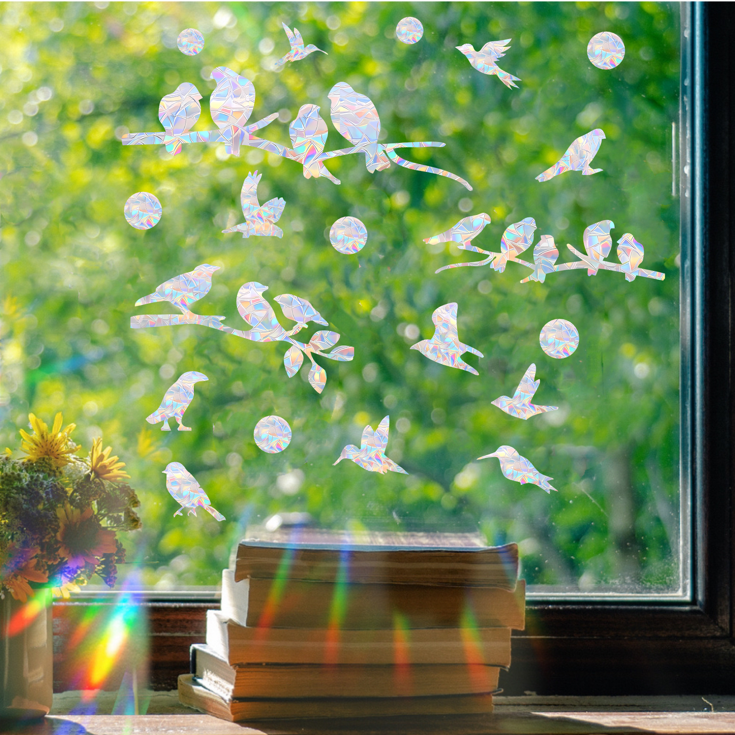 72Pcs Birds Window Stickers Prevent Birds from Hitting Windows, Rainbow Sun Catcher Stickers No Glue Required, Non-Adhesive Reusable Vinyl Rainbow Stickers