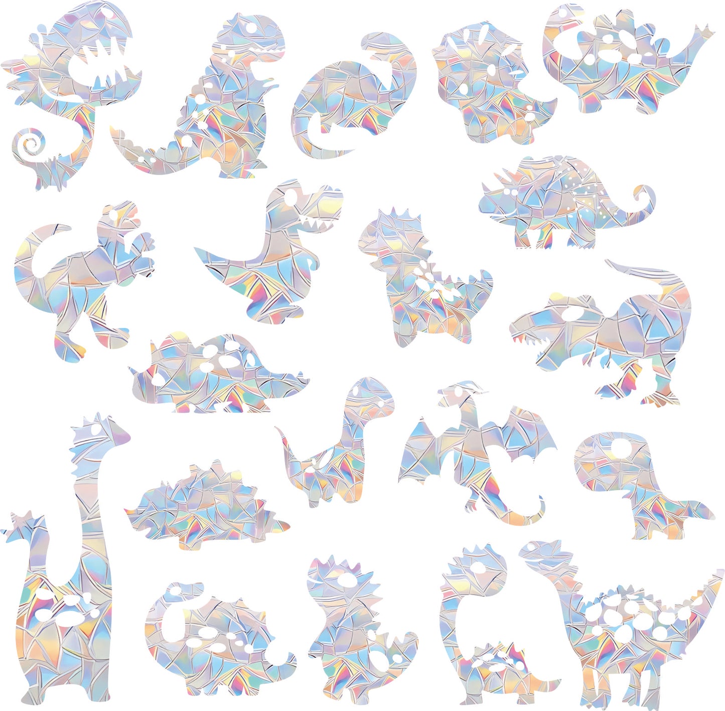 Shawula 40PCS Dinosaur Window Clings - Crash Proof Window Decal Protects Birds from Window Collisions, Non-Adhesive Prism Vinyl Window Clings Film, Rainbow Sticker