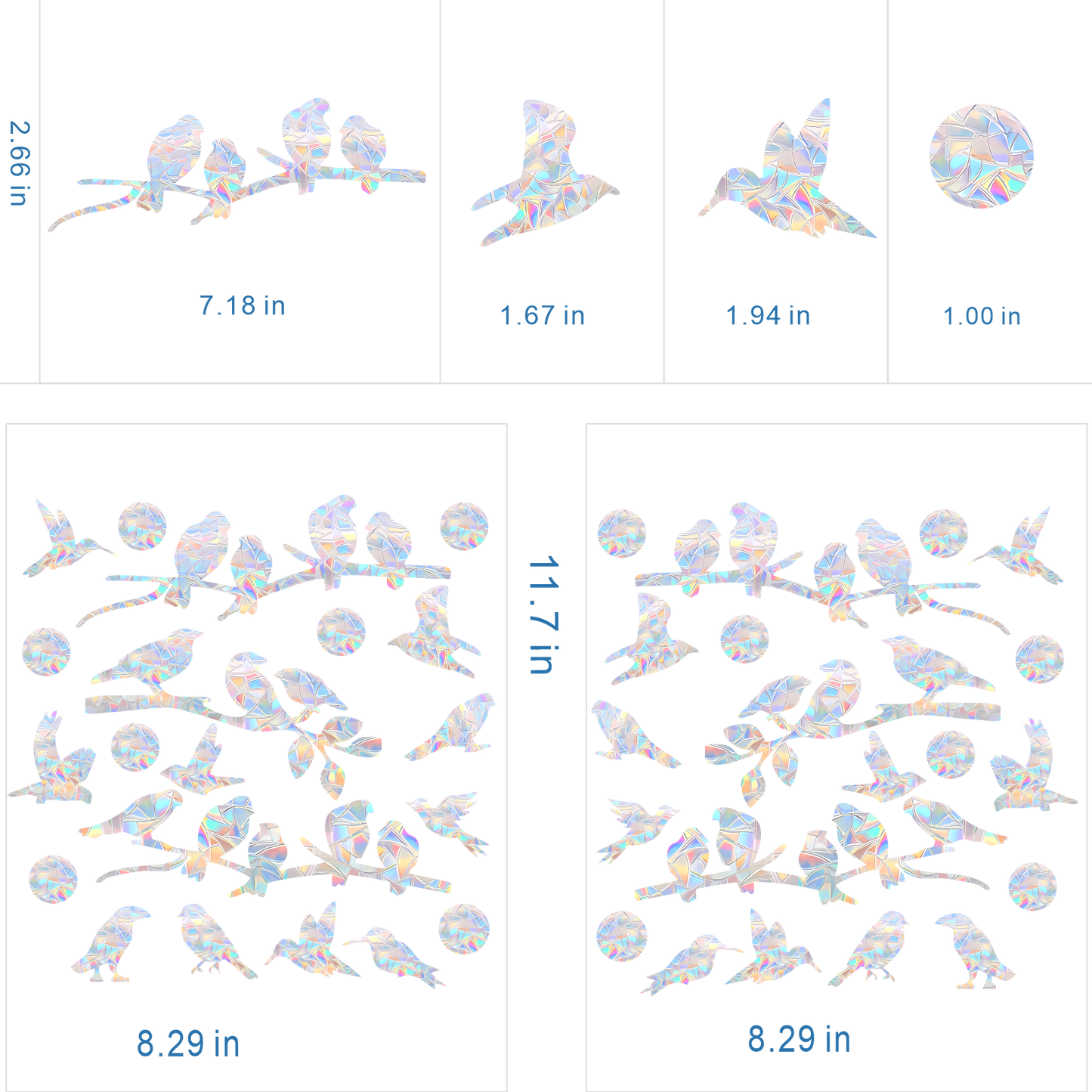 72Pcs Birds Window Stickers Prevent Birds from Hitting Windows, Rainbow Sun Catcher Stickers No Glue Required, Non-Adhesive Reusable Vinyl Rainbow Stickers