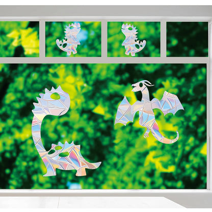 Shawula 40PCS Dinosaur Window Clings - Crash Proof Window Decal Protects Birds from Window Collisions, Non-Adhesive Prism Vinyl Window Clings Film, Rainbow Sticker