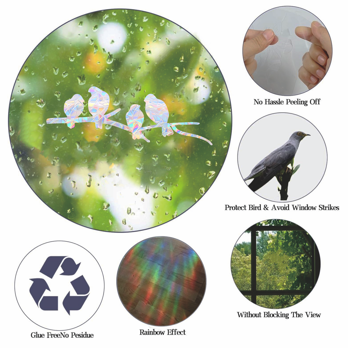 72Pcs Birds Window Stickers Prevent Birds from Hitting Windows, Rainbow Sun Catcher Stickers No Glue Required, Non-Adhesive Reusable Vinyl Rainbow Stickers