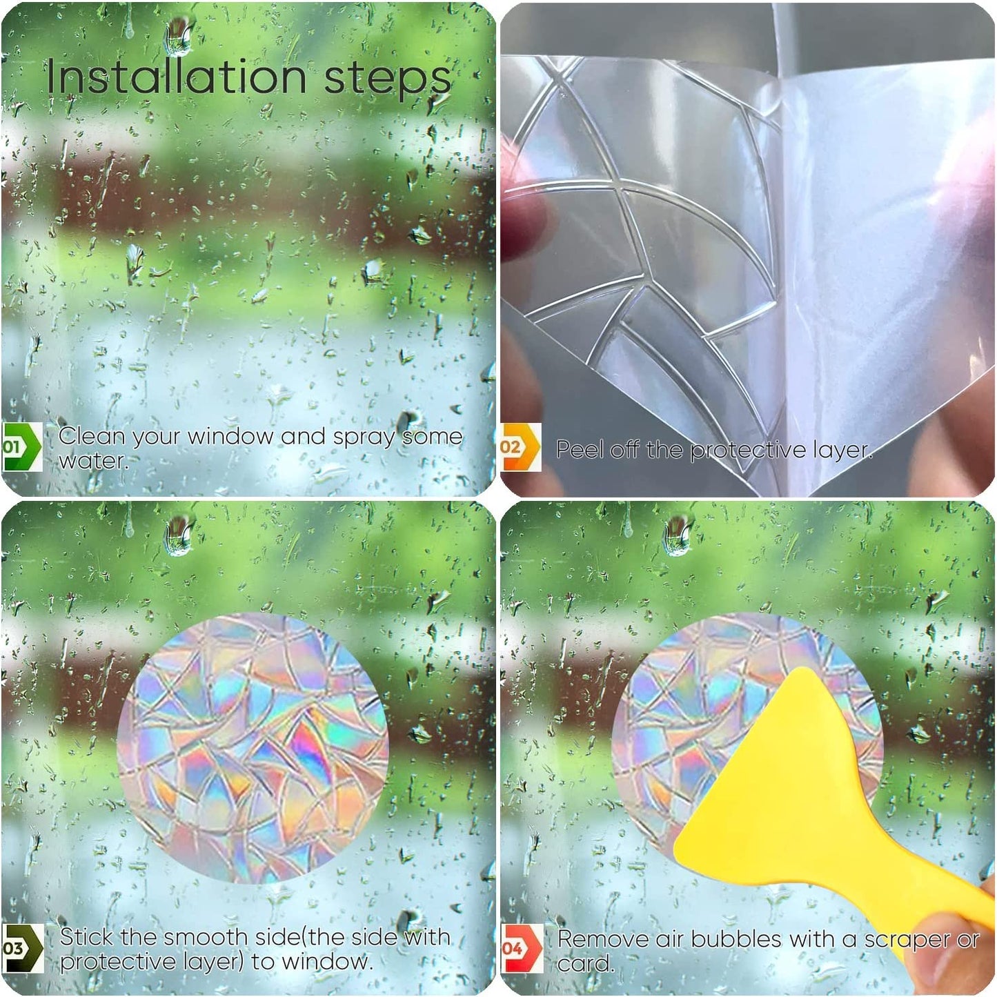 36PCS Circle Window Clings - Anti-Collision Window Decals to Save Birds from Window Collisions,Non Adhesive Prismatic Vinyl Window Clings, Rainbow Stickers