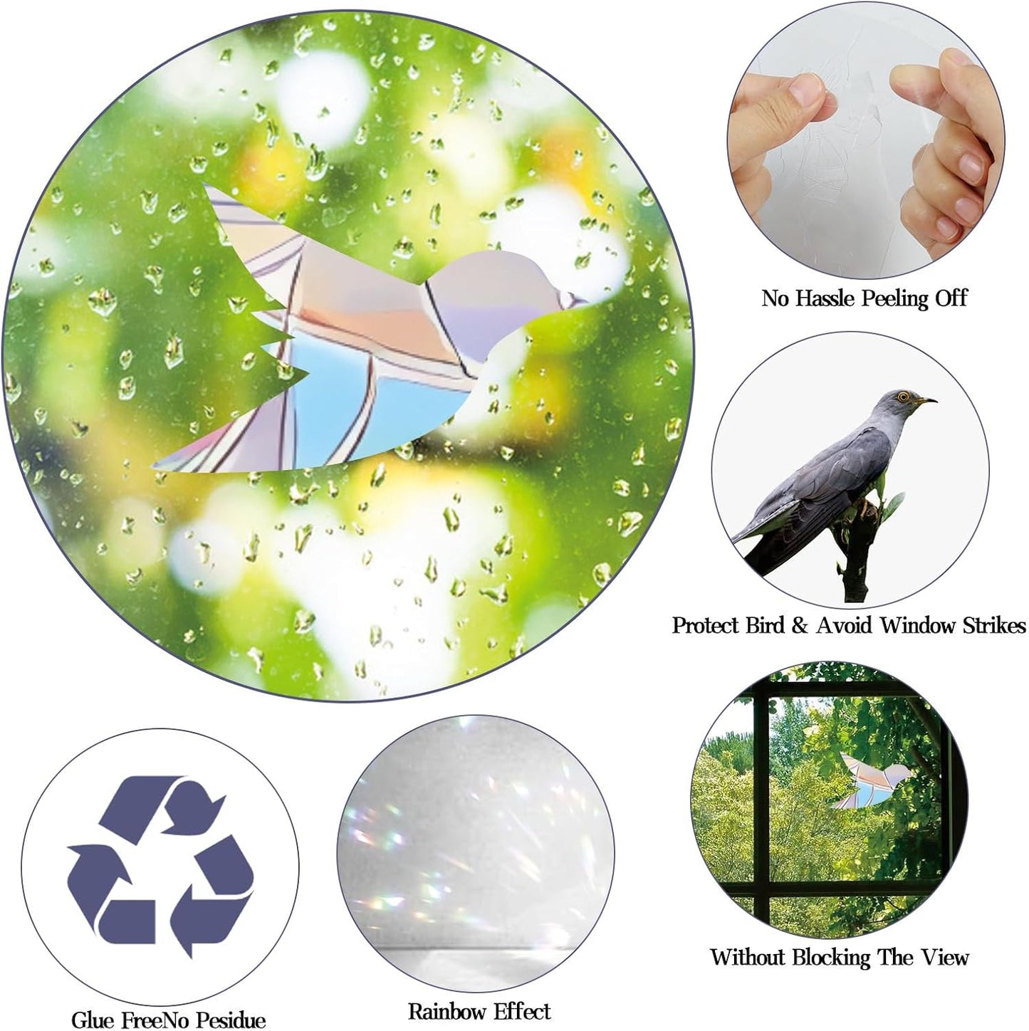 51Pcs Birds Window Stickers Prevent Birds from Hitting Windows, Rainbow Sun Catcher Stickers No Glue Required, Non-Adhesive Reusable Vinyl Rainbow Stickers
