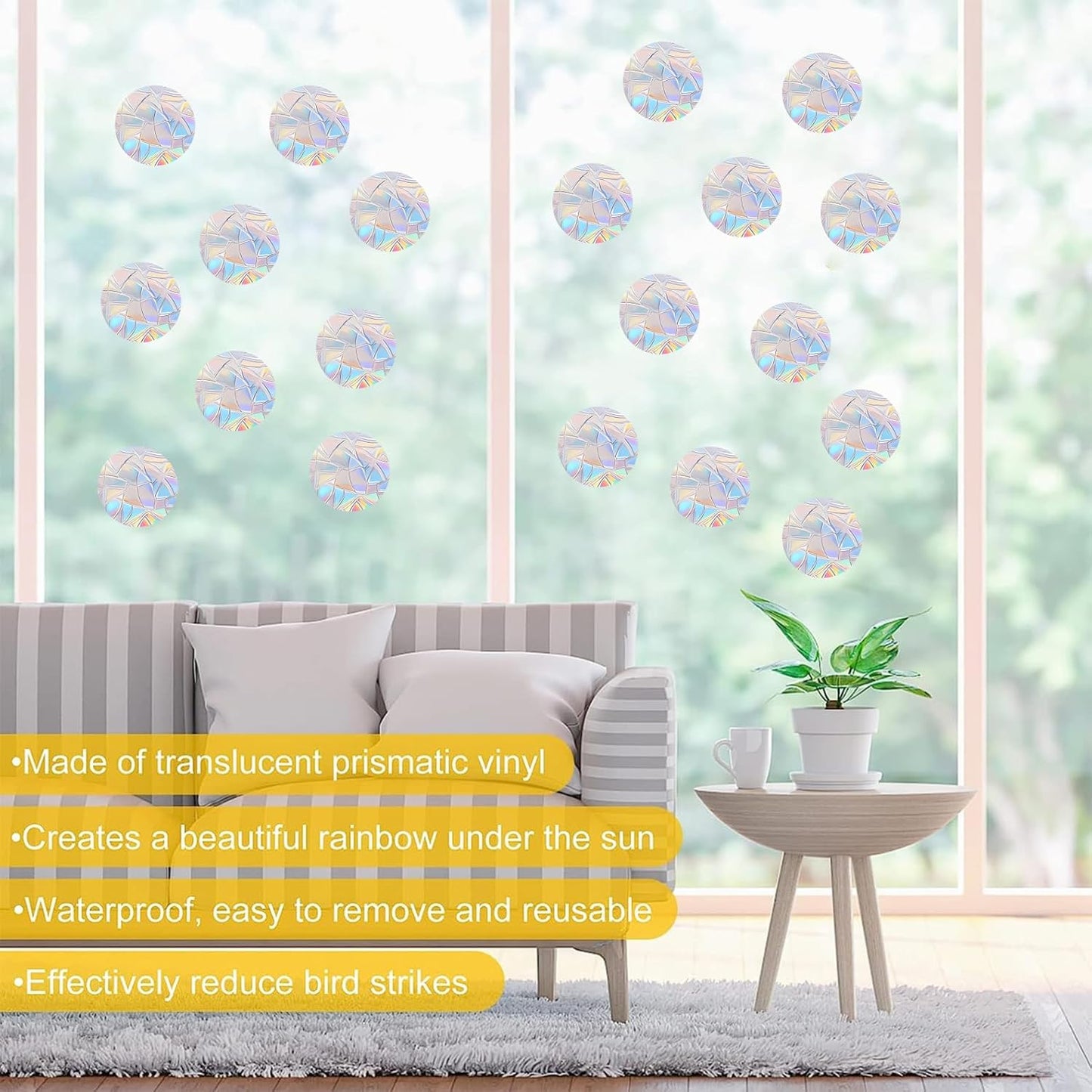 96PCS Circle Window Stickers Window Clings Anti Collision Window Decals to Save Birds from Collisions Non Adhesive Prismatic Vinyl Clings Rainbow Stickers