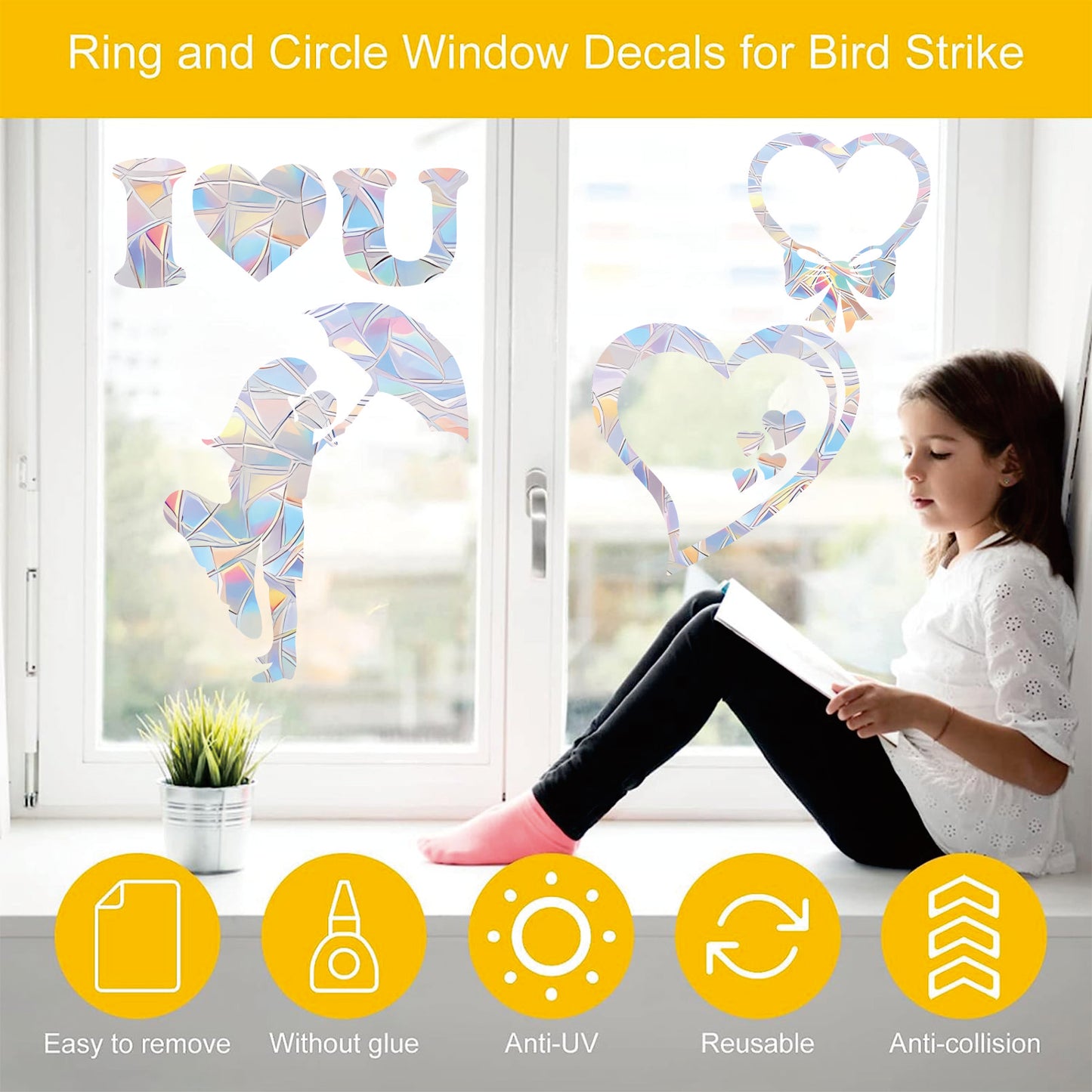 Shawula 33PCS Cupid Window Clings - Anti-Collision Window Decals to Save Birds from Window Collisions,Non Adhesive Prismatic Vinyl Window Clings, Rainbow Stickers