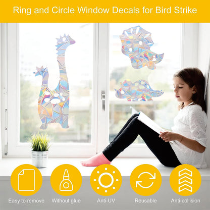 Shawula 40PCS Dinosaur Window Clings - Crash Proof Window Decal Protects Birds from Window Collisions, Non-Adhesive Prism Vinyl Window Clings Film, Rainbow Sticker