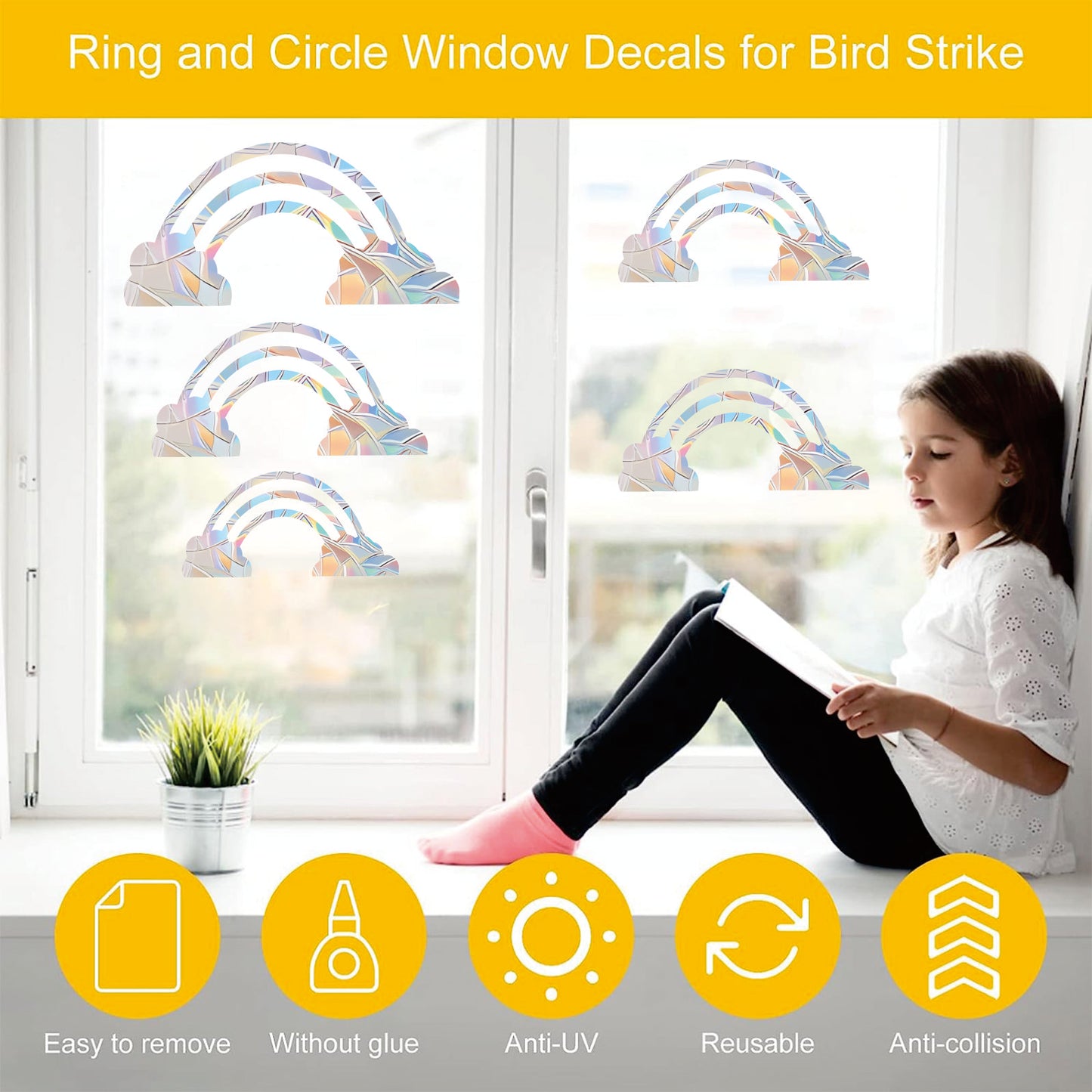 Shawula 30PCS Rainbow Window Decals for Bird Strikes - Anti-Collision Window Clings to Save Birds from Window Collisions,Non Adhesive Prismatic Window Clings, Rainbow Suncatcher Stickers