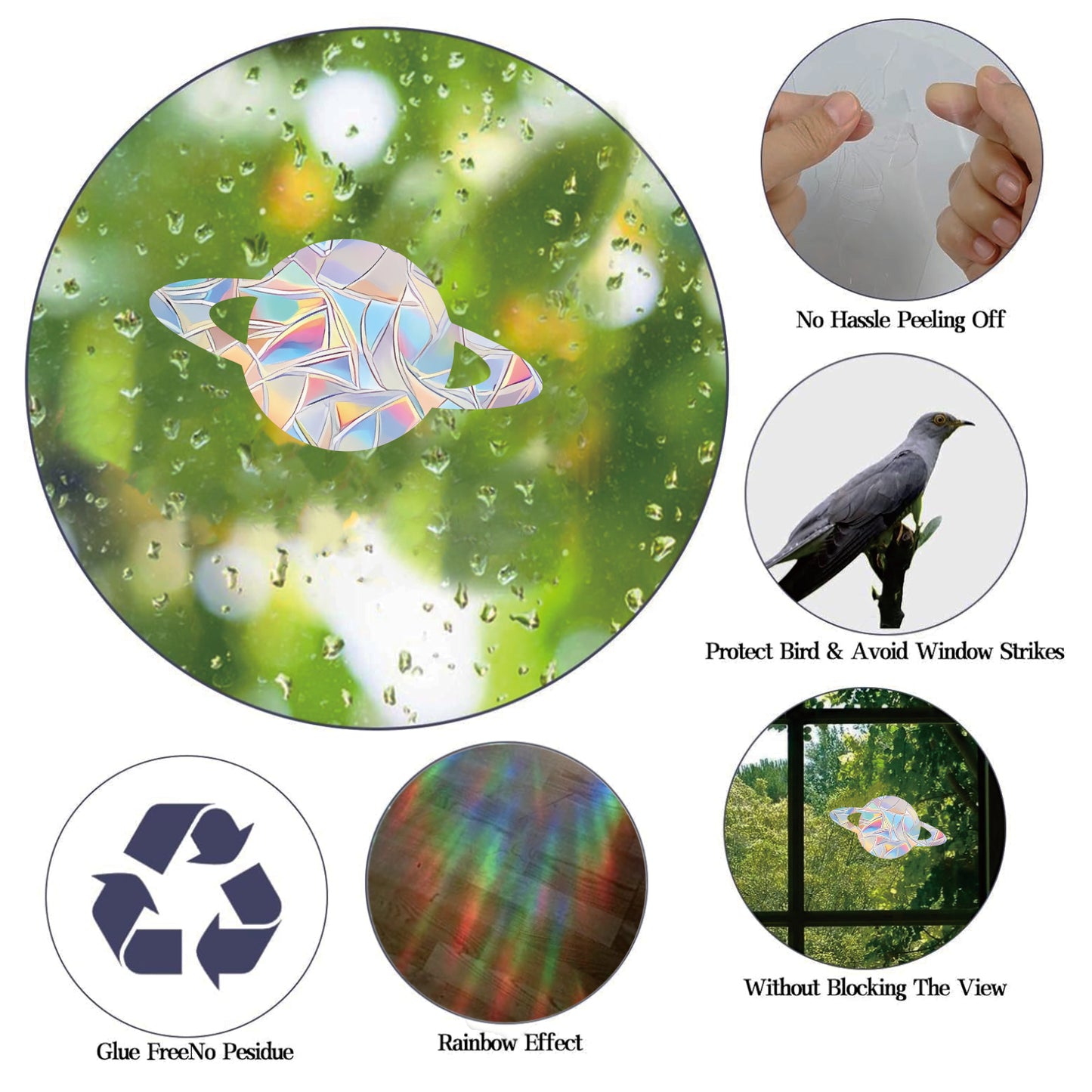 75PCS Starry Sky Window Clings Anti Collision Window Decals to Save Birds from Collisions Non Adhesive Prismatic Vinyl Rainbow Stickers