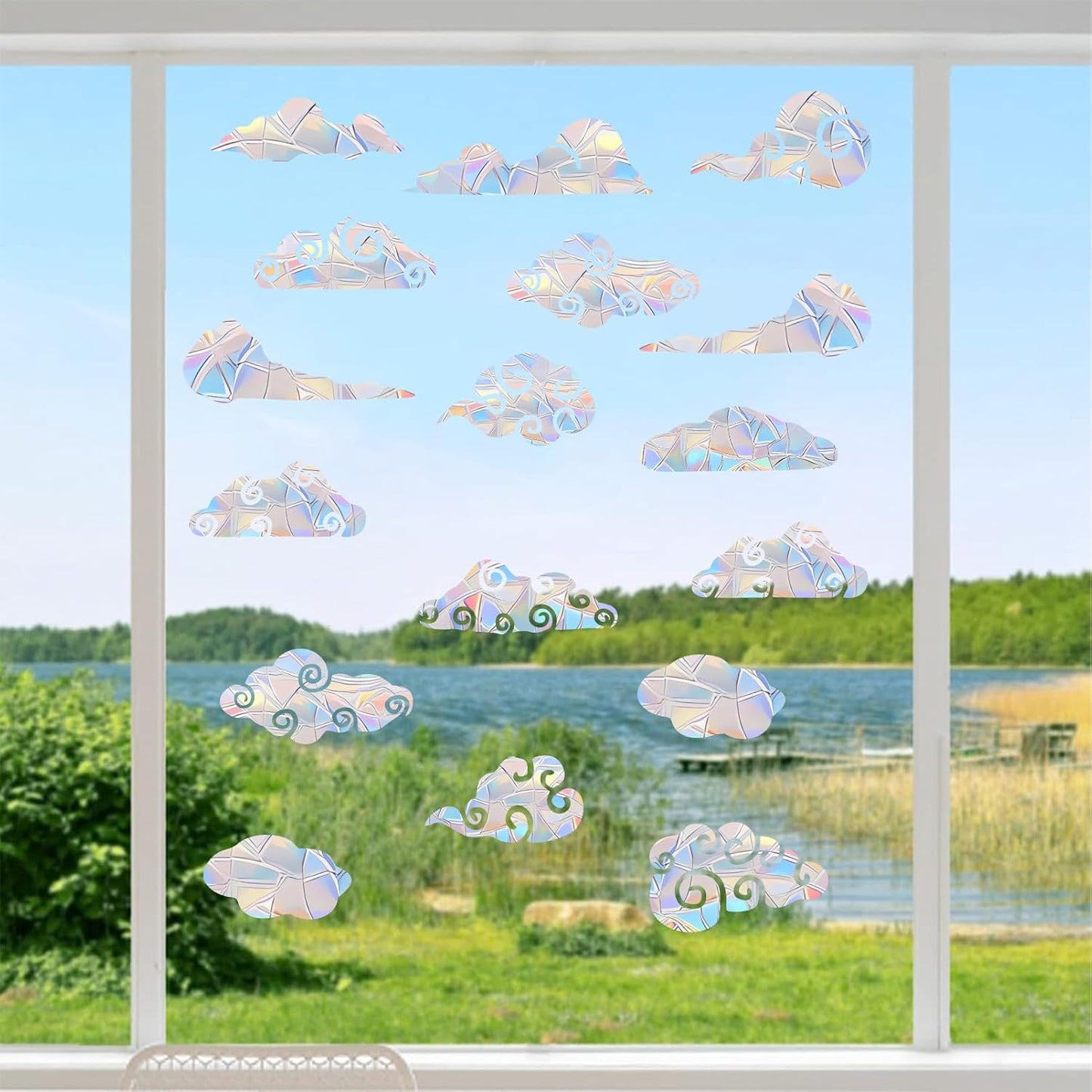 54PCS Cloud Window Clings - Anti-Collision Decals to Save Birds, Non-Adhesive Prismatic Vinyl