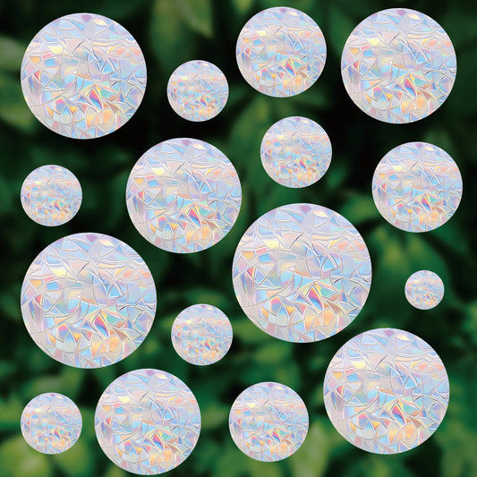 Shawula 36PCS Circle Window Clings - Anti-Collision Window Decals to Save Birds from Window Collisions,Non Adhesive Prismatic Vinyl Window Clings, Rainbow Stickers