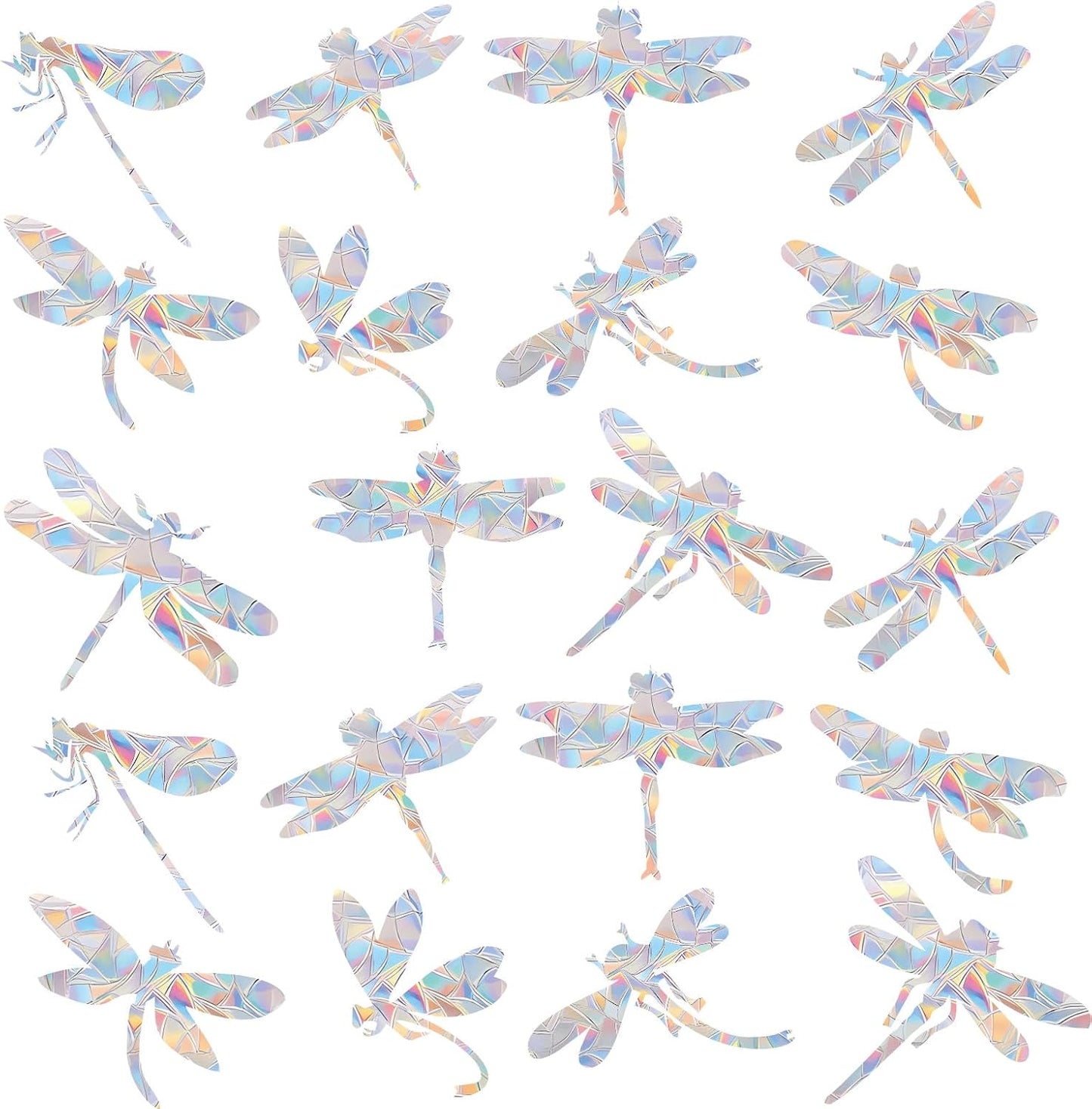 33PCS Dragonfly Window Decals for Bird Strikes - Anti-Collision Window Decals to Save Birds from Collisions,Non Adhesive Reusable Vinyl (Rainbow Stickers)