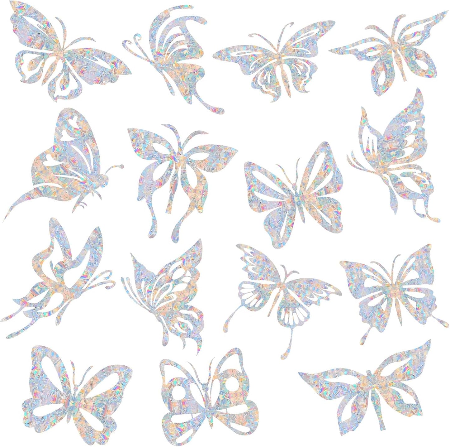 36PCS Butterfly Window Clings - Anti-Collision Window Decals to Save Birds from Window Collisions,Non Adhesive Prismatic Vinyl Window Clings, Rainbow Stickers
