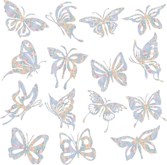 36PCS Butterfly Window Clings - Anti-Collision Window Decals to Save Birds from Window Collisions,Non Adhesive Prismatic Vinyl Window Clings, Rainbow Stickers