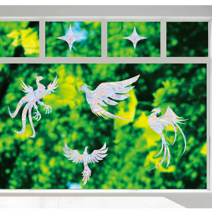 Shawula 27PCS Phoenix Window Decals for Bird Strikes - Anti-Collision Window Decals to Save Birds from Window Collisions,Non Adhesive Reusable Vinyl Rainbow Window Stickers