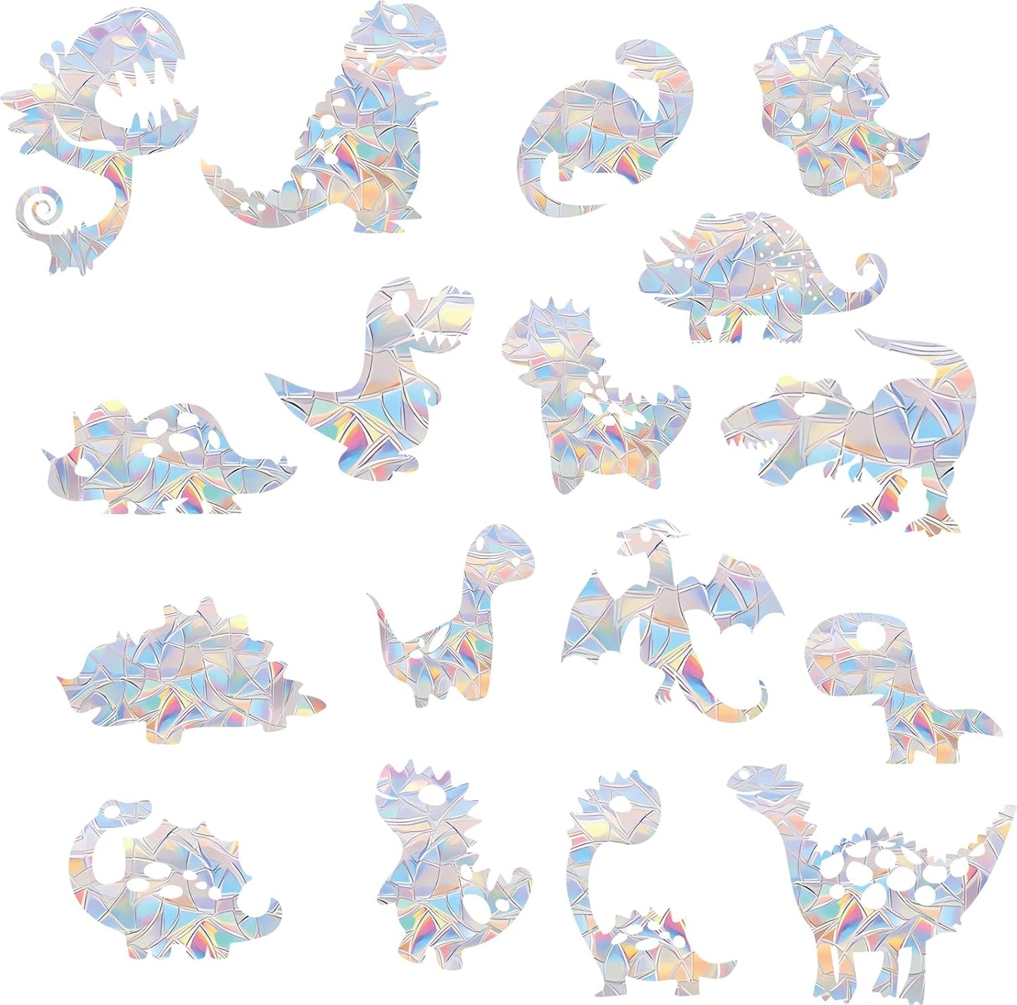 40PCS Dinosaur Window Clings - Crash Proof Decals Protect Birds, Non-Adhesive Prism Vinyl Clings, Rainbow Sticker