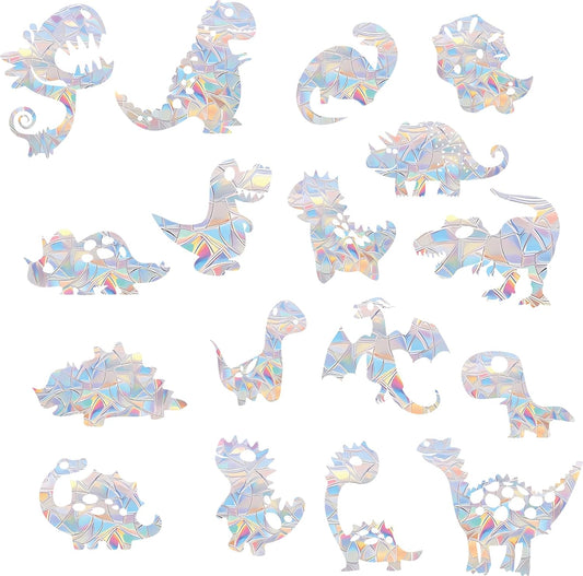 40PCS Dinosaur Window Clings - Crash Proof Decals Protect Birds, Non-Adhesive Prism Vinyl Clings, Rainbow Sticker