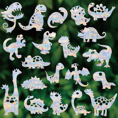 Shawula 40PCS Dinosaur Window Clings - Crash Proof Window Decal Protects Birds from Window Collisions, Non-Adhesive Prism Vinyl Window Clings Film, Rainbow Sticker